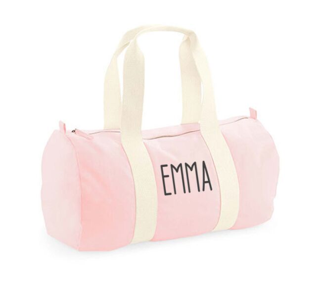 Sporttas met naam - Barrel Bag Soft pink - 100% organisch katoen - Sfeerbeeld 1