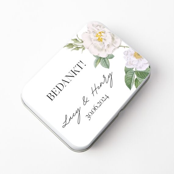 Gepersonaliseerde muntdoosje - Bedankje huwelijk - White flower - Sfeerbeeld 1