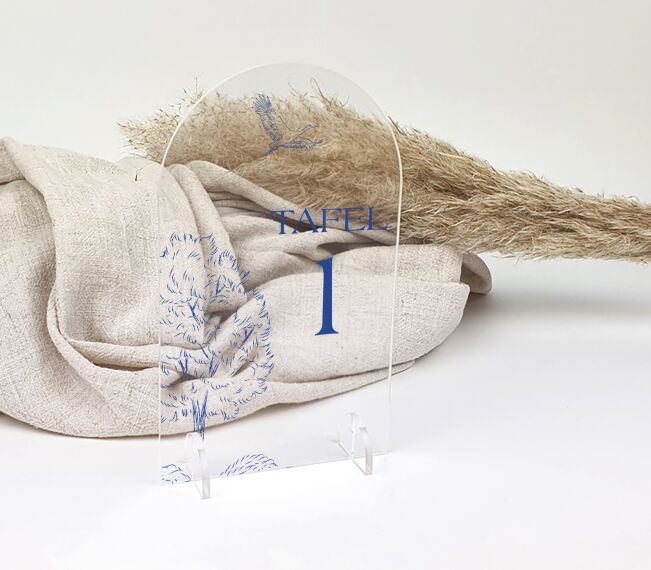 Tafelnummers huwelijk - Doorzichtig boho - Blue tree - Sfeerbeeld 1