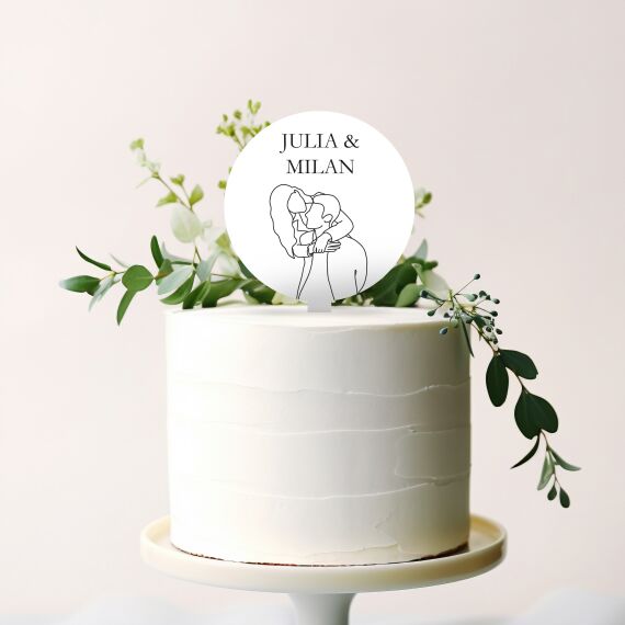 Gepersonaliseerde taarttopper - Huwelijk - Lijntekening - Sfeerbeeld 1