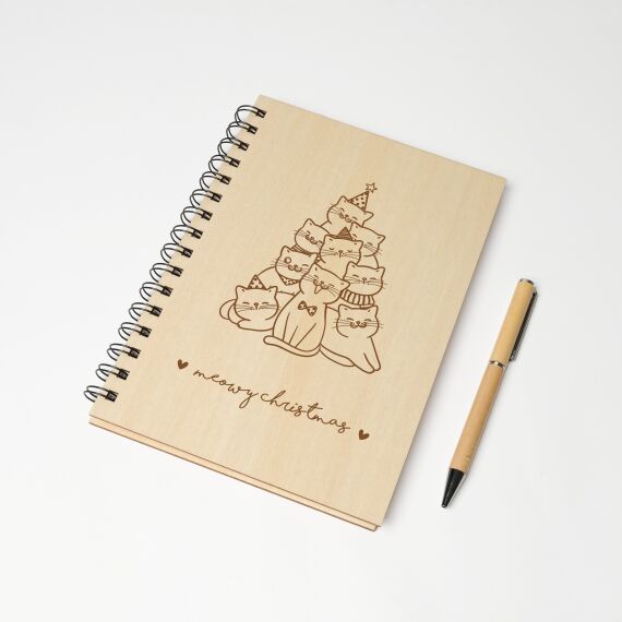 Gepersonaliseerde notitieboek hout - Meowy Christmas - Sfeerbeeld 1