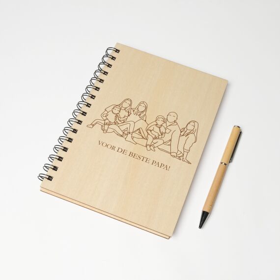 Gepersonaliseerde notitieboek hout - Lijntekening van jouw foto - Sfeerbeeld 1