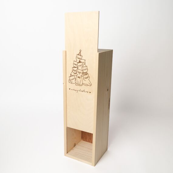 Gepersonaliseerde wijnkist - Schuifdeksel - Meowy Christmas - Sfeerbeeld 4