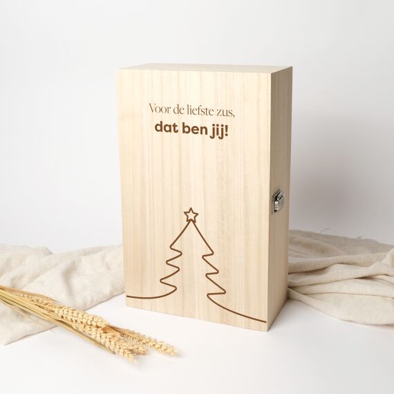 Houten wijnkist 2 flessen - Kerstboom - Sfeerbeeld 1