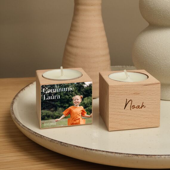Houten theelichthouder - Vierkant - Communiebedankje - Sfeerbeeld 2