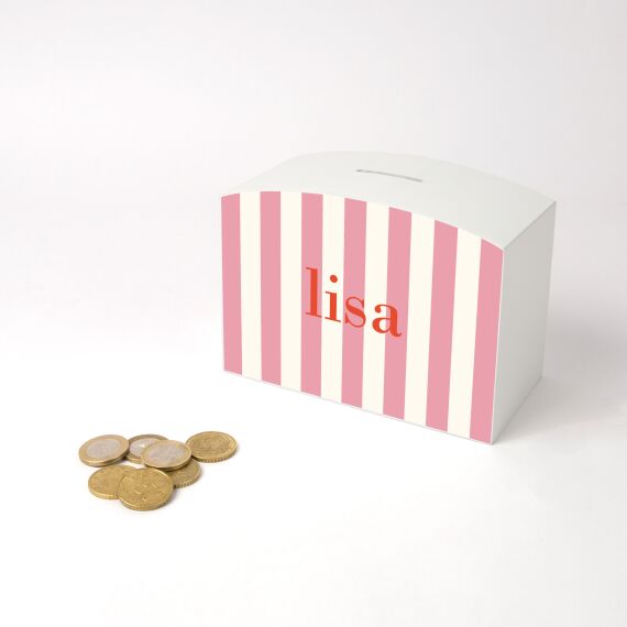 Spaarpot met naam - Pink stripes - Sfeerbeeld 1