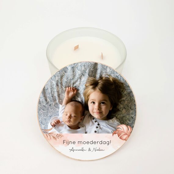 Geurkaars XL met houten deksel - Vintage pink design - Sfeerbeeld 1